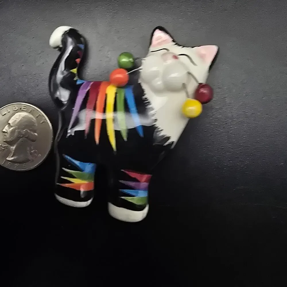 Ceramic Rainbow Cat Brooch Brooch LGBTQ Pride Cat Lover Gift